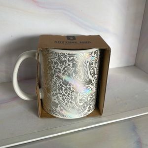 Any time paisley iridescent bohemian mug stoneware typo cup white & silver 11 oz